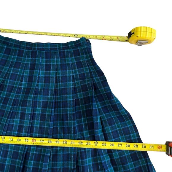 Vtg Pendleton Wool Pleated Tartan Plaid Wool Skirt 10 Black Green Preppy Prep - Picture 7 of 8